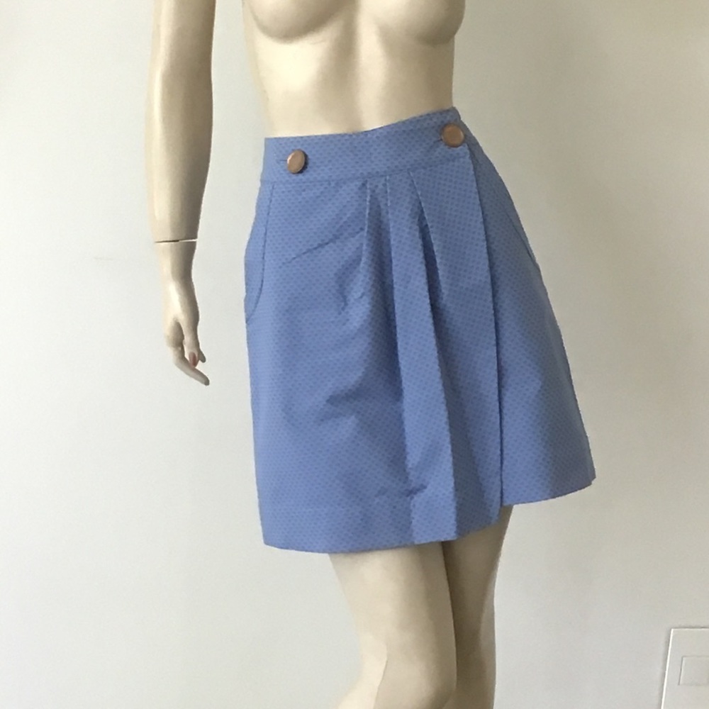 NEW See by Chloe Blue Tiny‎ Heart Print Cotton Wrap Mini Skirt It 40 US 4